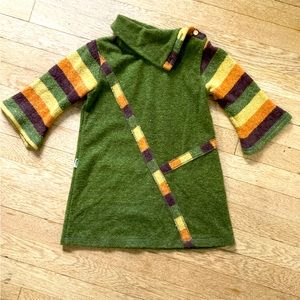 Little girls sweater dress size 4. Retro colors and adorable cowl neck detail.